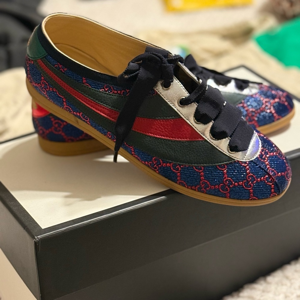 Gucci Red and Blue Sneakers with Intricate Design